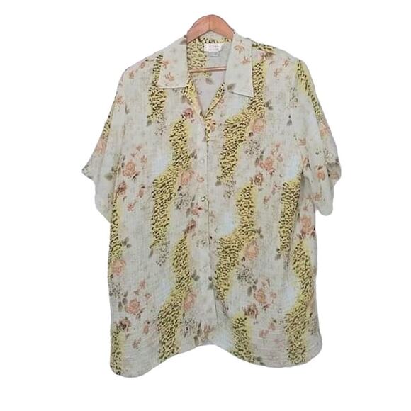 Vintage Voir Collection Animal & Floral Print Button Front Plus Size Blouse 22 - Picture 2 of 5